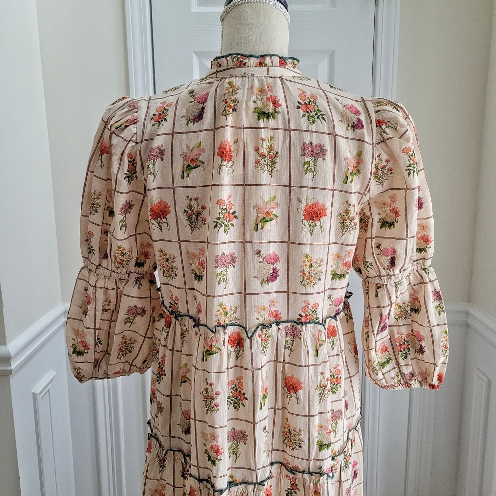 Anna Cate Vintage Stamp‎ Emily Floral Maxi Dress Linen Cotton Size M - Picture 7 of 15